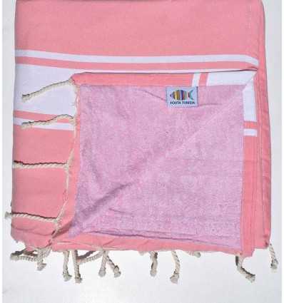 Fouta doublée éponge rose dragée