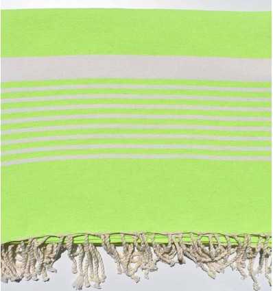 Jeté plate vert fluo avec rayures Fouta Tunisia - 1