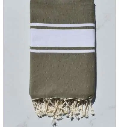 Serviette de plage plate vert militaire Fouta Tunisia - 1