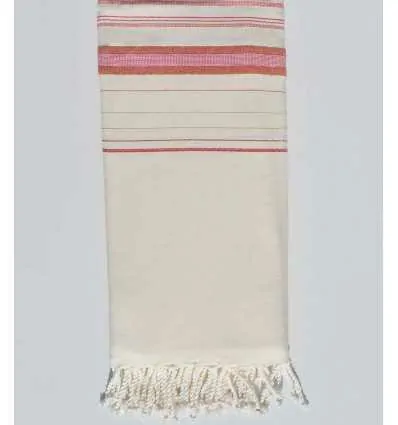 Jeté fadhila blanc crème clair et rose foncé avec lurex Fouta Tunisia - 1