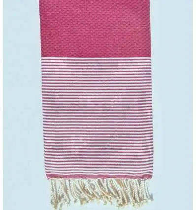 FOUTA NID D'ABEILLE rose violacé rayée blanc Fouta Tunisia - 1