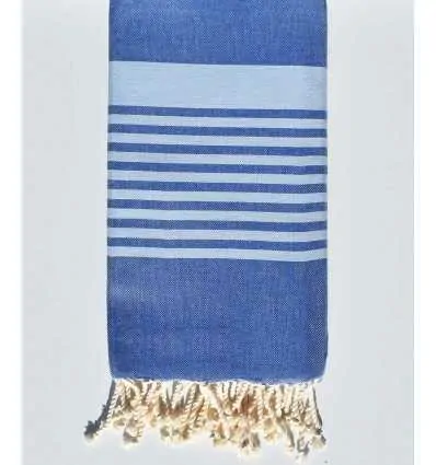 Serviette de plage arthur bleu et bleu clair Fouta Tunisia - 1