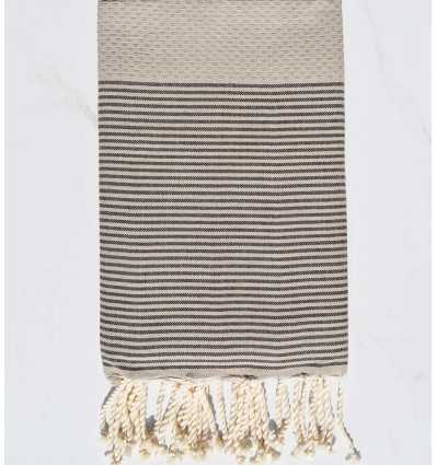 FOUTA NID D'ABEILLE beige rayée marron  - 1