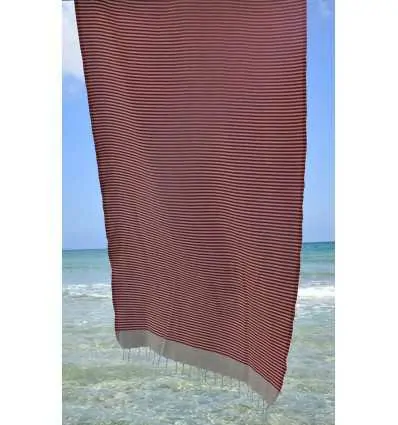 FOUTA nid d'abeille rayée 1 cm rayure rouge Fouta Tunisia - 1