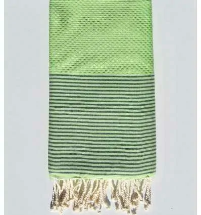 Fouta nid d'abeille vert clair avec rayures foncé Fouta Tunisia - 1