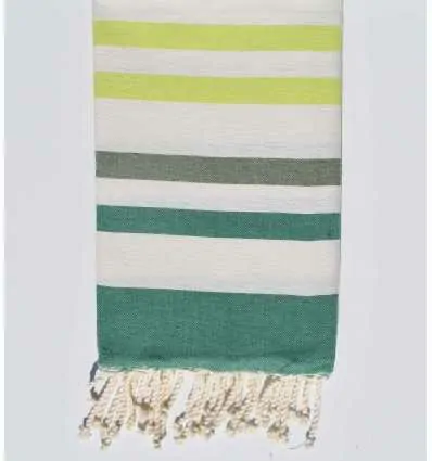 Fouta plate vert, blanc crème, vert pâle et vert anis Fouta Tunisia - 1