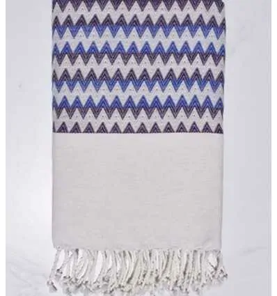 Fouta zigzag écru, violet et bleu Fouta Tunisia - 1