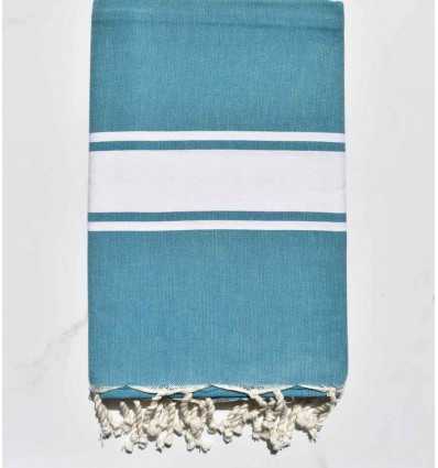 Fouta plate bleu canard bandes blanche