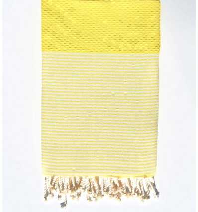 FOUTA NID D'ABEILLE Jaune soleil rayée blanc  - 1