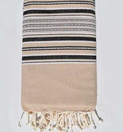 Fouta arabesque beige rayée ardoise Fouta Tunisia - 1