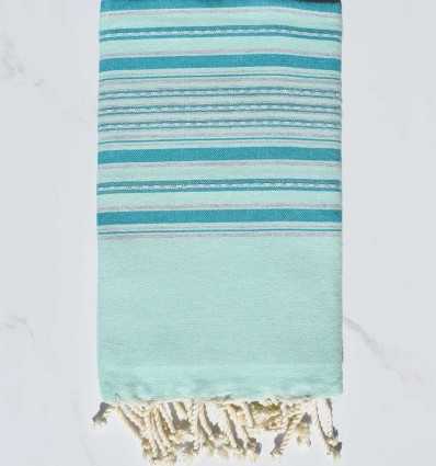 Fouta arabesque vert eau et bleu canard Fouta Tunisia - 1