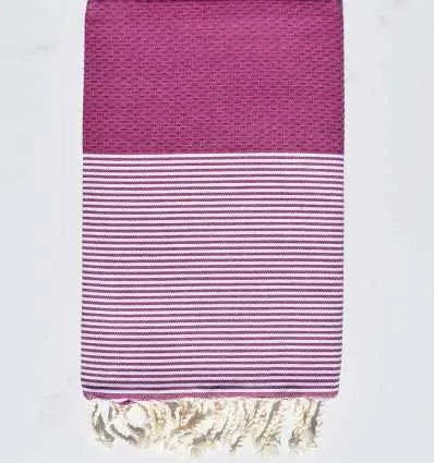 Fouta nid d'abeille magenta avec rayures Fouta Tunisia - 1