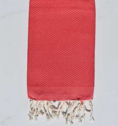 Fouta nid d'abeille unie rouge Fouta Tunisia - 1