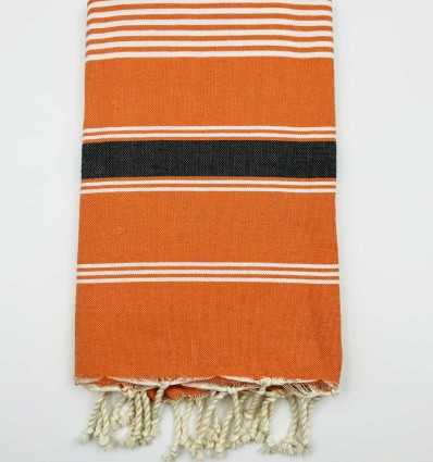 Fouta Dina orange rayée gris et blanc Fouta Tunisia - 1