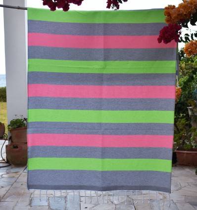 Fouta éponge voilier rose vif et vert fluo Fouta Tunisia - 1