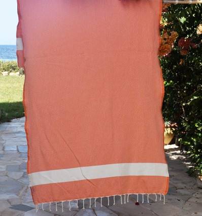 Fouta Diamant orange corail Fouta Tunisia - 1