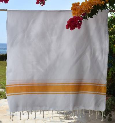 Fouta Plate Blanche Bandes jaune Fouta Tunisia - 1