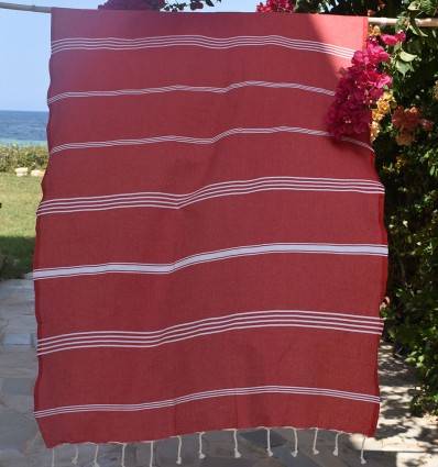 Fouta Mykonos en coton recyclé rouge Fouta Tunisia - 1