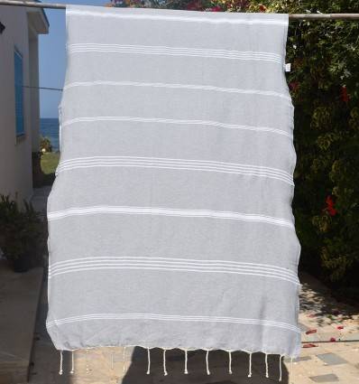 Fouta Mykonos en Coton Recyclé gris clair Fouta Tunisia - 1