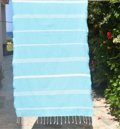 Fouta Mykonos en Coton Recyclé bleu céleste Fouta Tunisia - 3