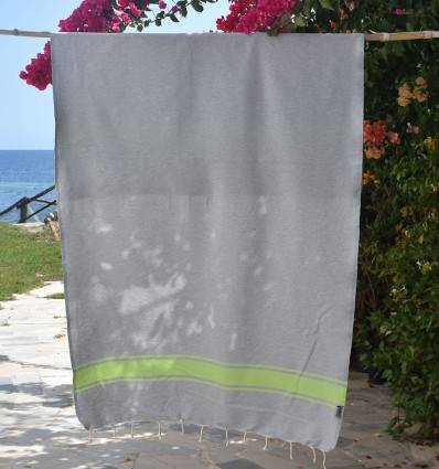 Fouta gris bandes vert anis Fouta Tunisia - 1