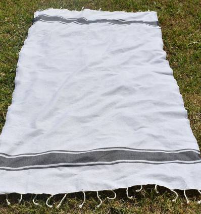 Fouta plate blanche bandes anthracite Fouta Tunisia - 1