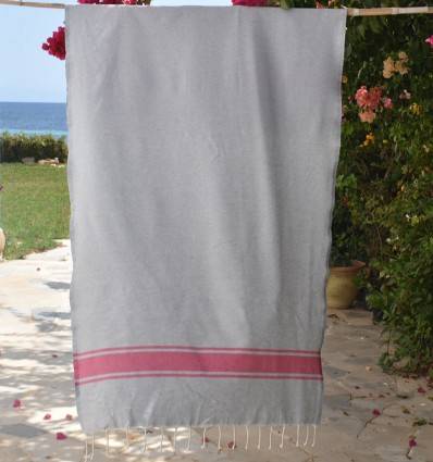 Fouta Plate Blanche bandes rose clair Fouta Tunisia - 1