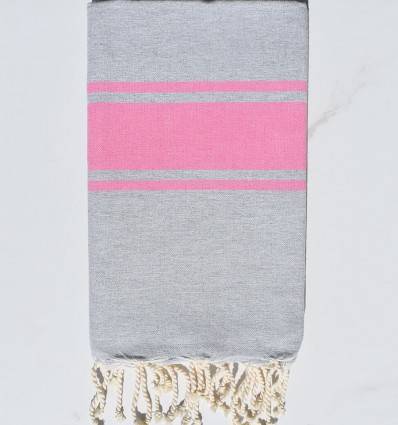 Fouta gris bandes rose Fouta Tunisia - 3