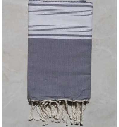 Fouta nid d'abeille  gris et blanc avec rayures