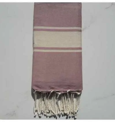 Fouta Plate rose violacé rayée écru 