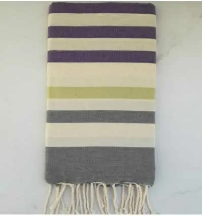 Fouta mauve, vert, gris et blanc crème 