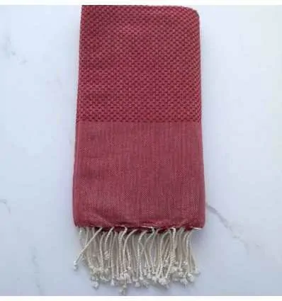 Fouta nid d'abeille unie rouge foncé 