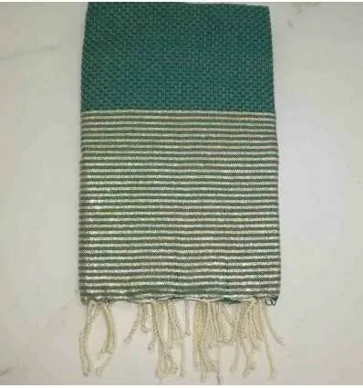 Fouta Lurex nid d'abeille vert au fil lurex doré 