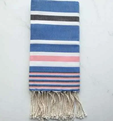 Fouta Dina bleu rayée gris 