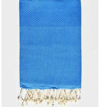 FOUTA nid d'abeille unie bleu électrique Fouta Tunisia - 1